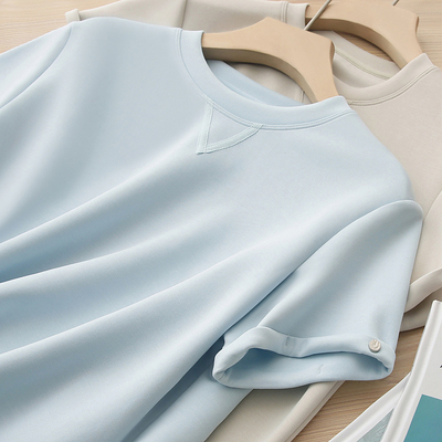 LU家专柜同面料，Q弹爽滑！砂洗空气层莫代尔圆领直筒短袖T恤女夏