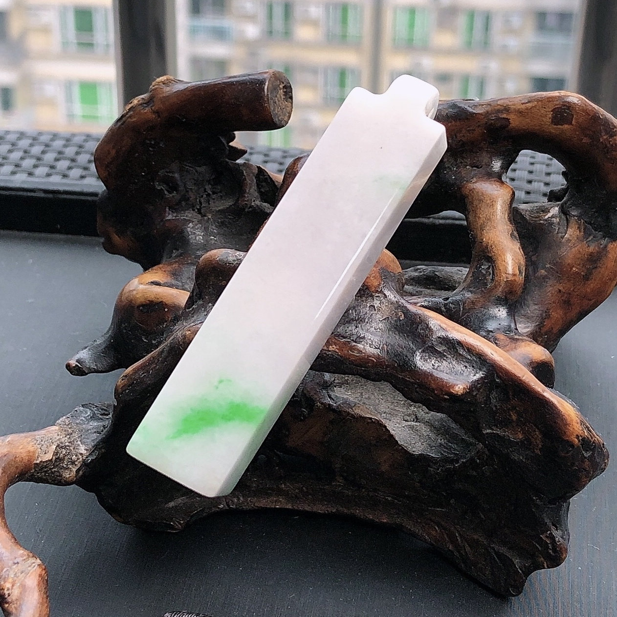 缅甸天然翡翠A货龙管平安柱挂件