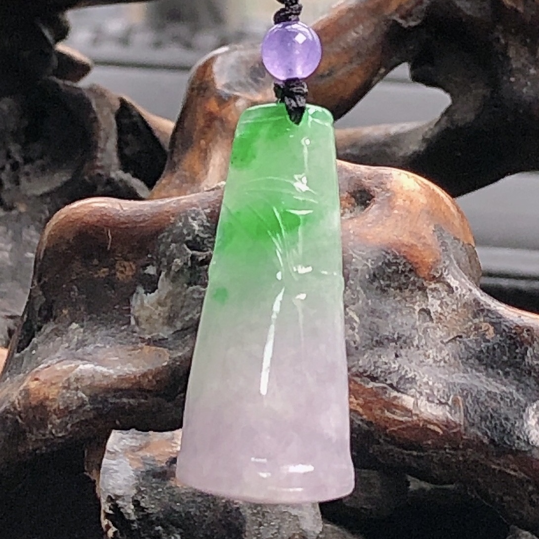 自然光实物拍/缅甸天然翡翠A货春带彩竹节吊坠挂件2.89g老坑阳绿