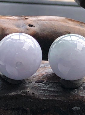 自然光实物拍摄/缅甸天然翡翠A货春彩耳饰圆珠一对7.58g老坑耳环