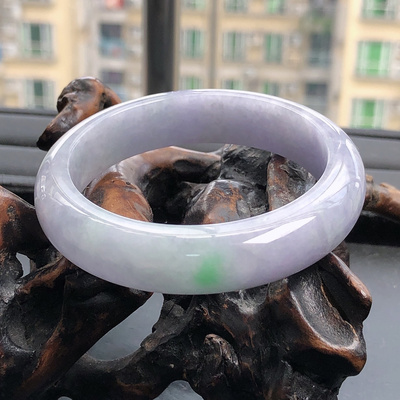 55.2圈缅甸天然翡翠A货春彩手镯