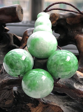 自然光实物拍/缅甸天然翡翠A货满色三通佛头佛珠一套22.19g老坑