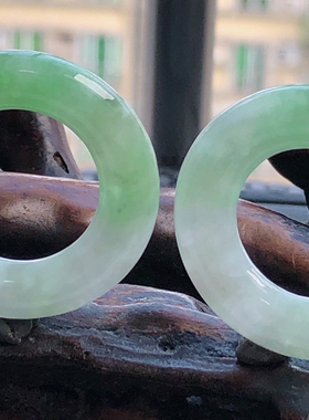 自然光实物拍/缅甸天然翡翠A货平安环耳饰挂件一对17.12g老坑耳钉