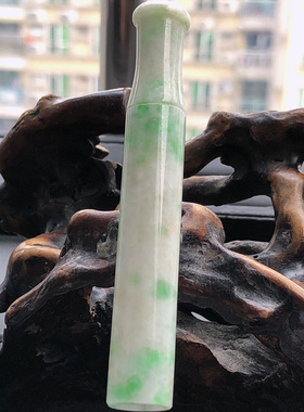 自然光实物拍摄/缅甸天然翡翠A货飘阳绿烟嘴24.15g仿古烟袋嘴烟斗