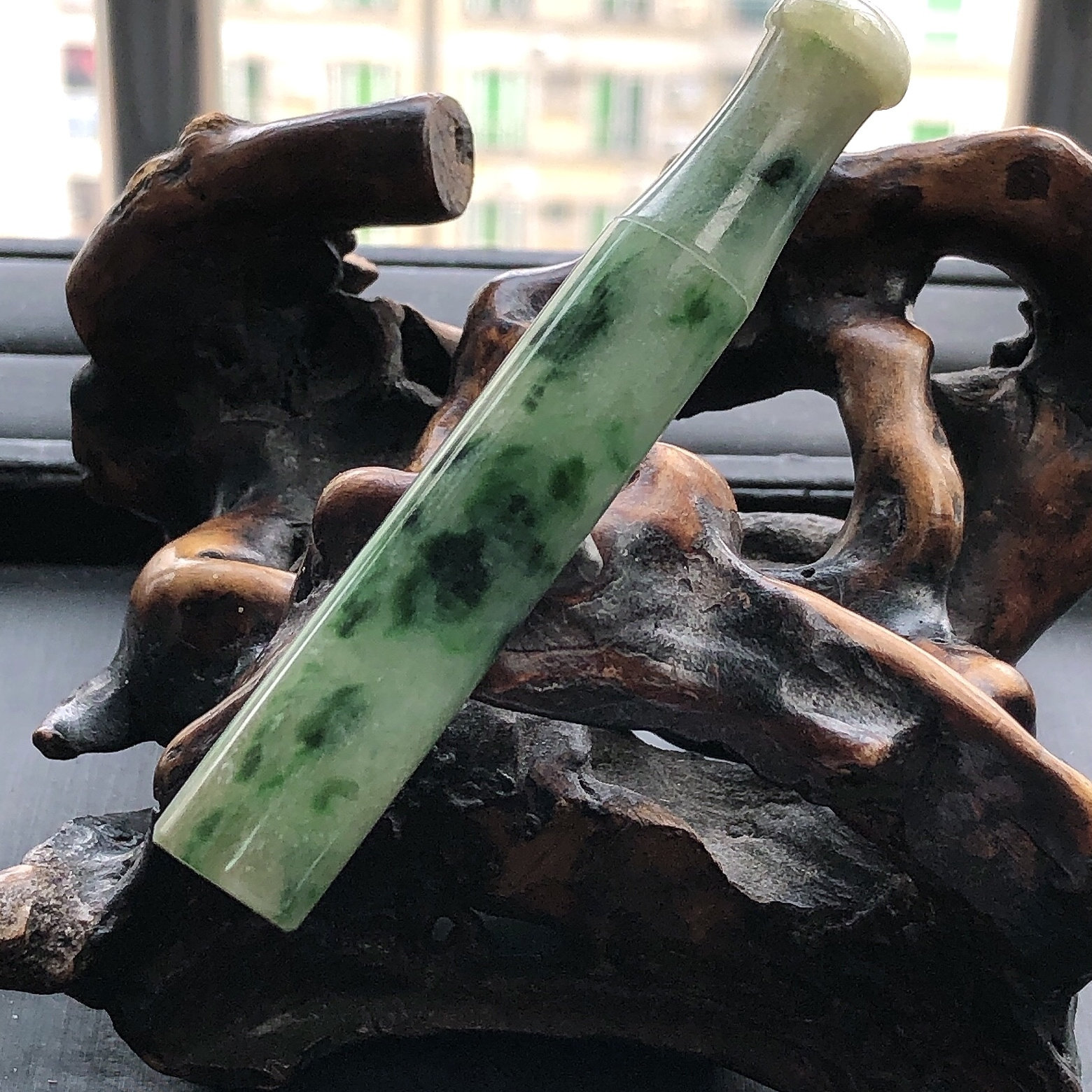 缅甸天然翡翠A货黄加绿飘花烟嘴