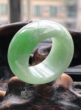 自然光实拍/缅甸天然翡翠A货飘绿圈口19.6mm21号戒指/扳指16.45g