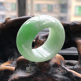自然光实拍/缅甸天然翡翠A货飘绿圈口19.6mm21号戒指/扳指16.45g