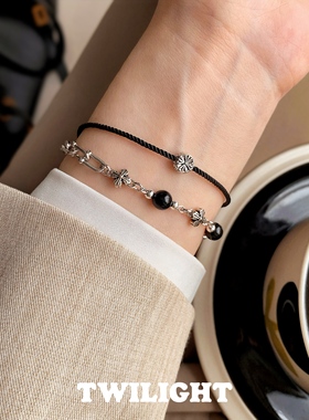 复古做旧泰银十字架黑玛瑙手链