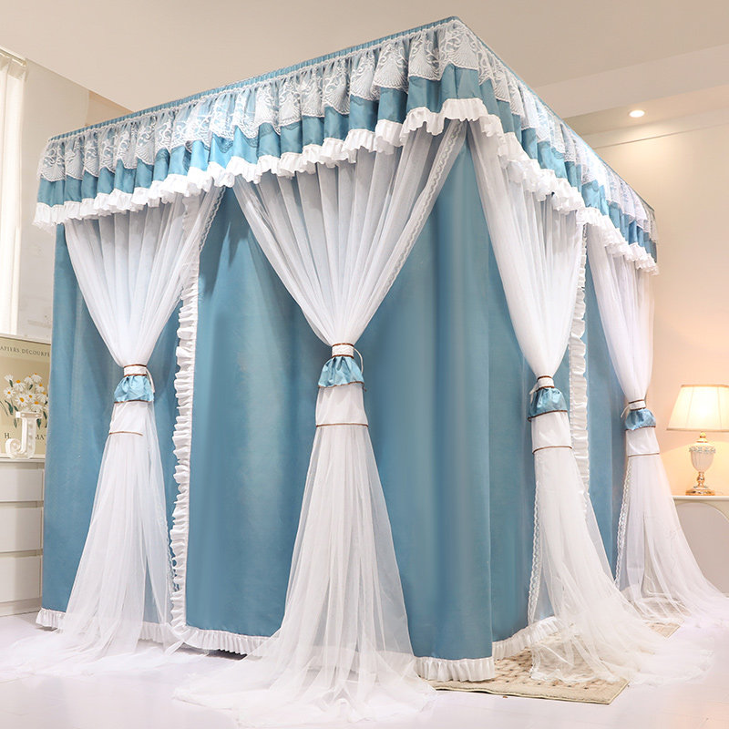 双层全包强遮光床帘防尘蚊帐宫廷落地床幔加密加厚四开门家用卧室