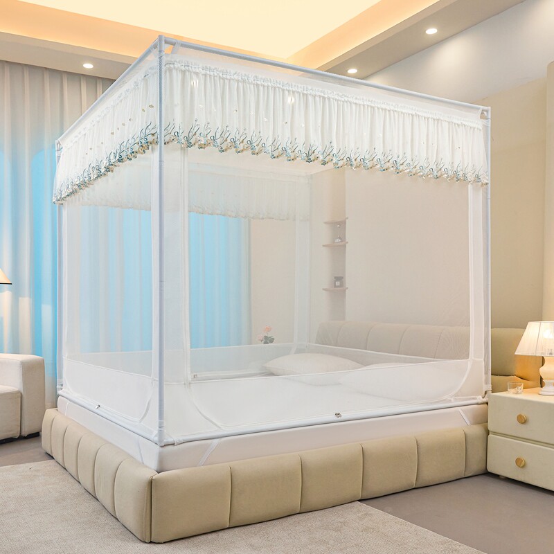 2025新款坐床拉链蚊帐家用全底婴儿童防摔掉TU型三开门蒙古包卧室