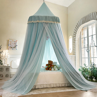 免安装 2024新款 圆顶落地双层遮光床幔蚊帐儿童吊顶帐篷家用公主风