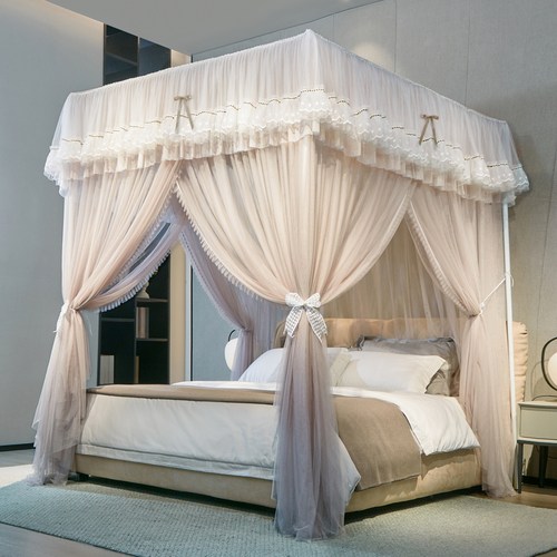 可拆卸绣花防尘顶宫廷蚊帐落地式