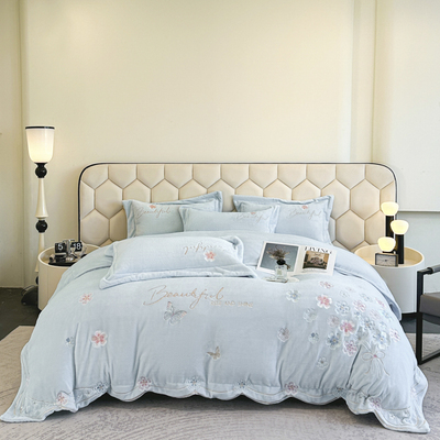 新款刺绣花牛奶绒四件套冬季加绒