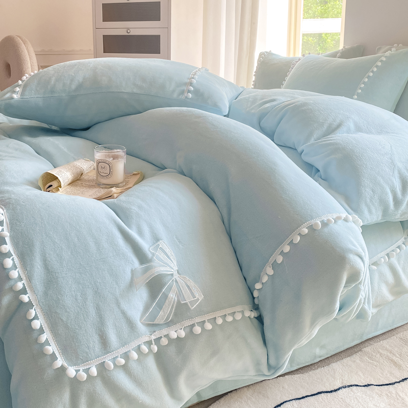 小毛球少女心公主风牛奶绒四件套