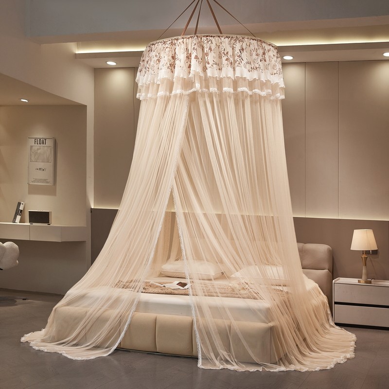 2026新款绣花边免安装圆顶蚊帐家用卧室加密落地免打孔吊挂顶吸顶