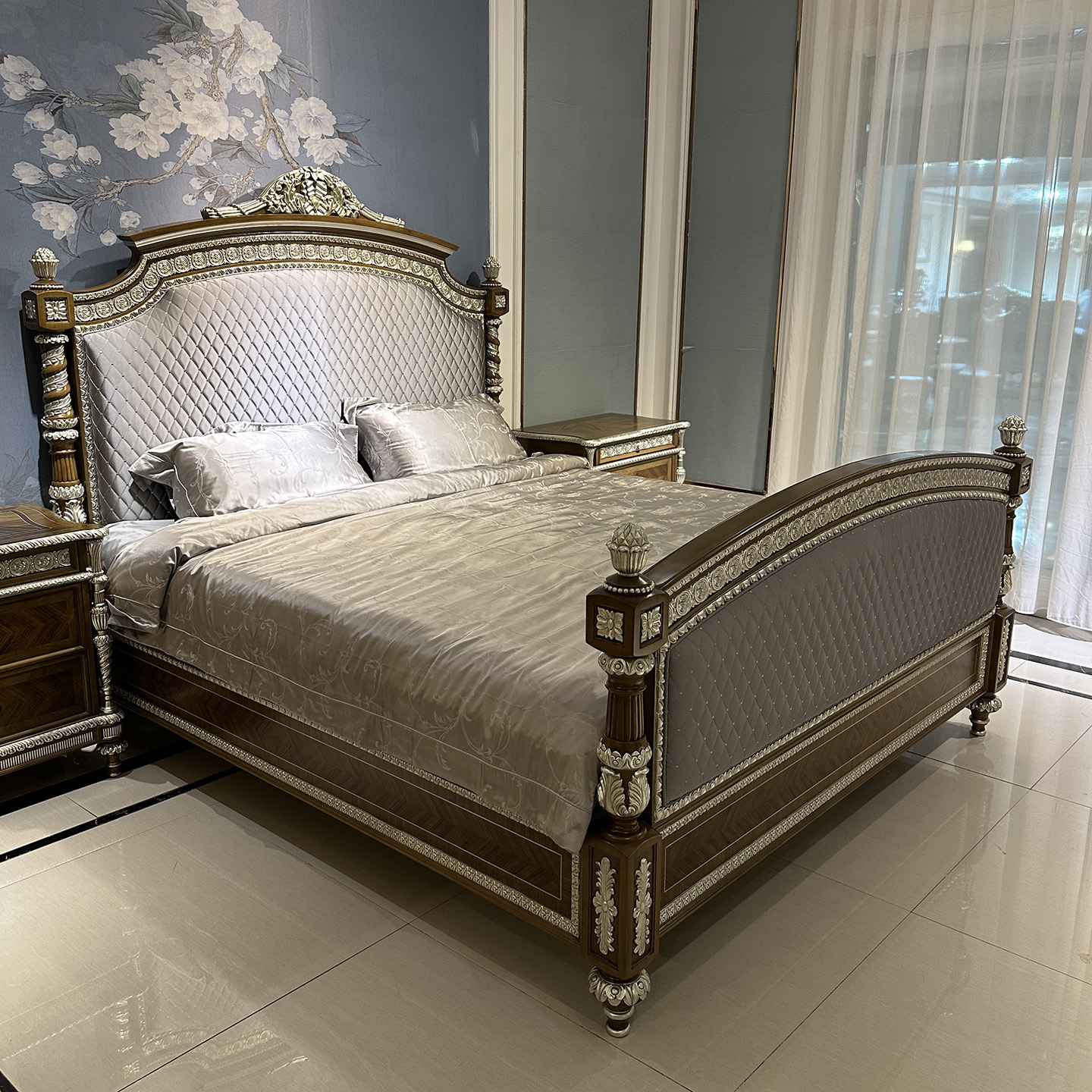 法式实木雕花复古婚床布艺双人床