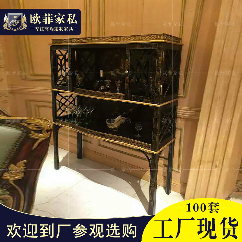 拉卡萨欧式装饰柜实木展示柜法式手绘玄关柜美式别墅餐边柜陈列柜