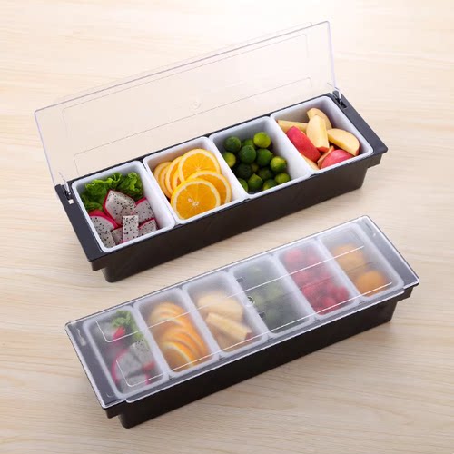 塑料六格调料盒吧台佐料盒带盖 香料盒 奶茶店四格五格六格水果盒
