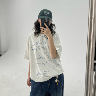 25SS 慵懒宽松短袖 韩版 夏季 小众休闲手写英文印花T恤女 Sleepzoo