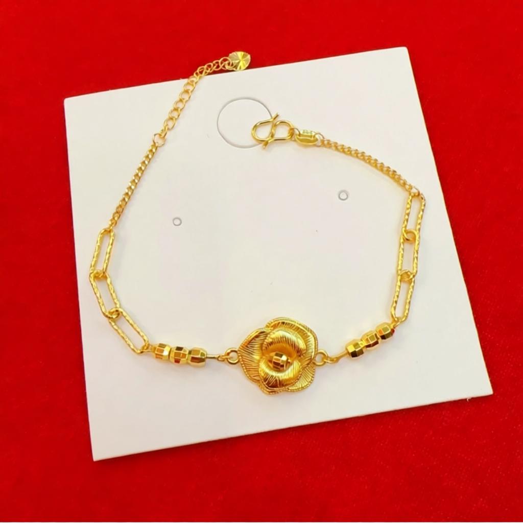 黄金色丝绸玫瑰花手链项链套装仿越南沙金女款拉丝蹦迪珠设计首饰