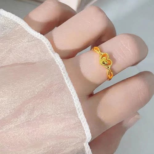 沙金爱心戒指女黄铜镀金小众设计
