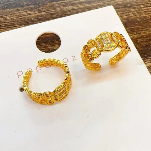 越南沙金钱币戒指女黄铜镀金久不
