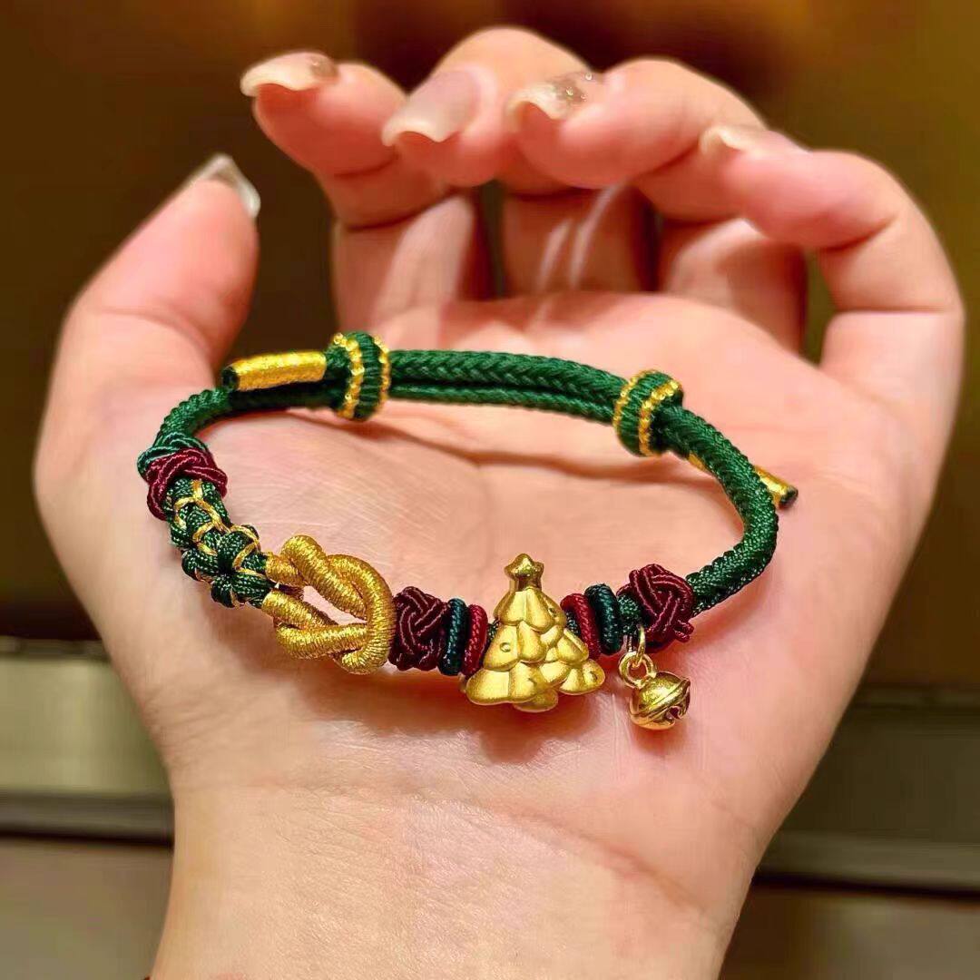越南沙金圣诞树手链手工编织平安