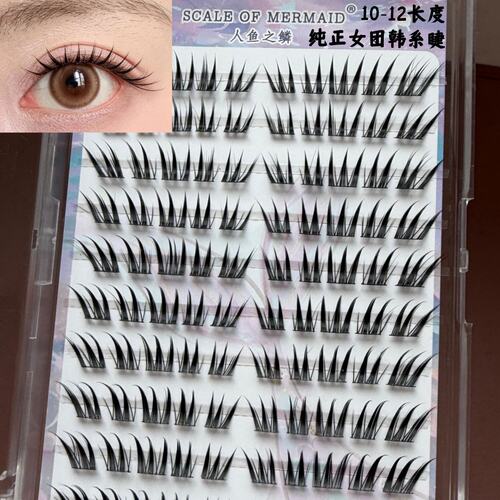 新品纯正女团味韩系睫!根根分明簇状假睫毛眼尾拉长浓密上镜狐系