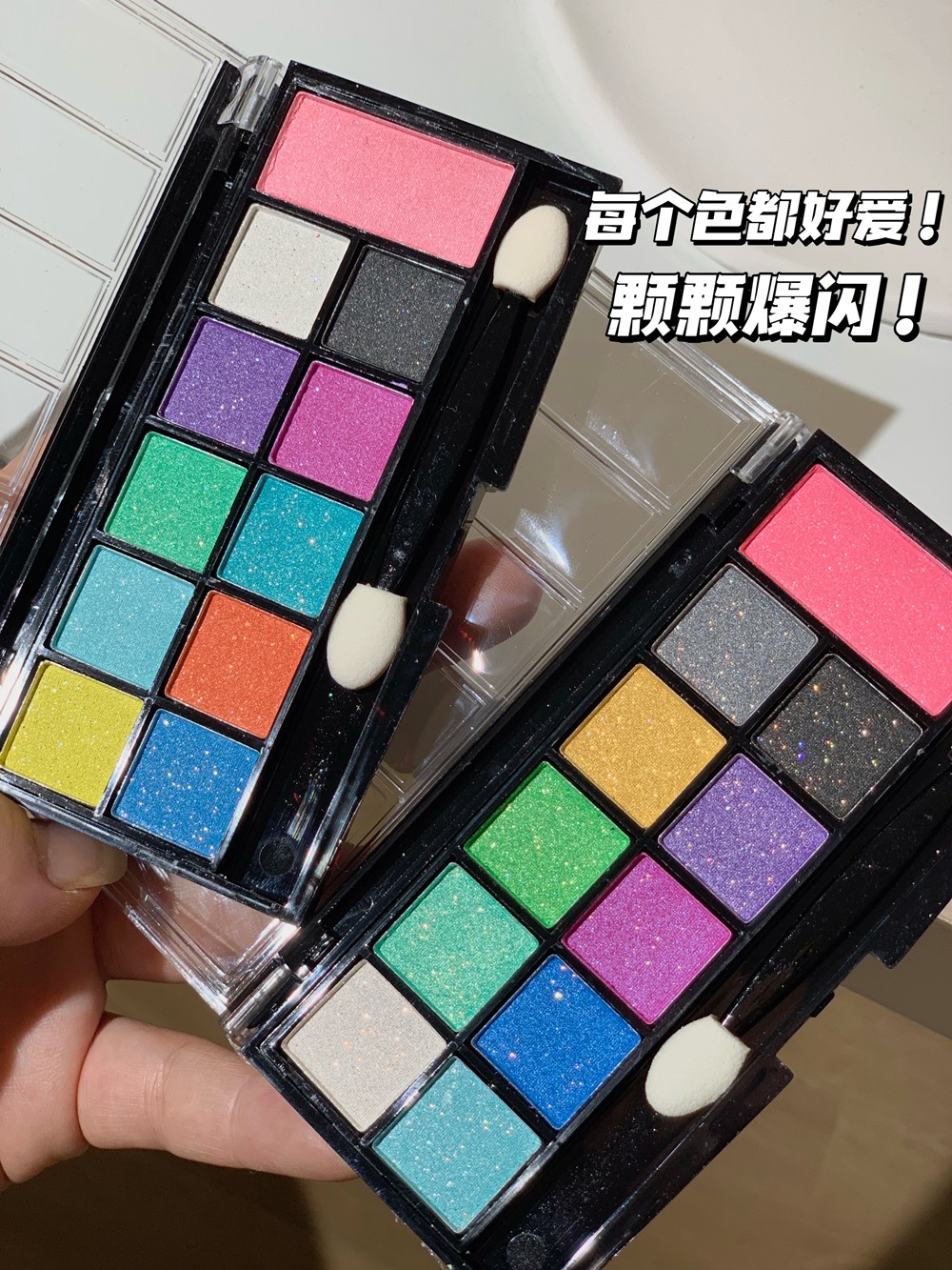 夏日甜心马卡龙！绝美撞色简直绝绝子闪钻超闪彩虹眼影盘腮红综合