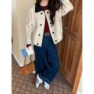 法式巴恩风撞色翻领小个子夹克女