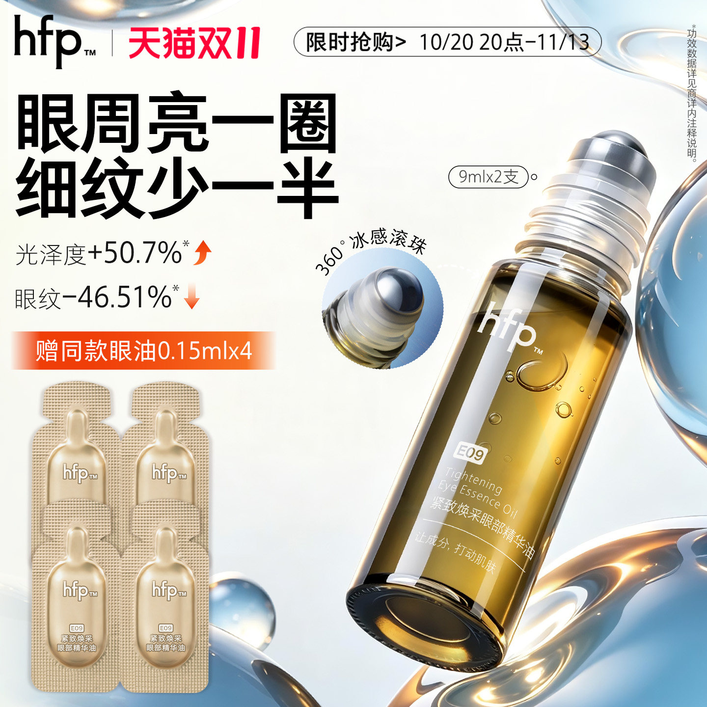 hfp冷玛吉眼油 滋润抗皱去淡化细纹眼霜熬夜眼滚珠紧致眼部精华油