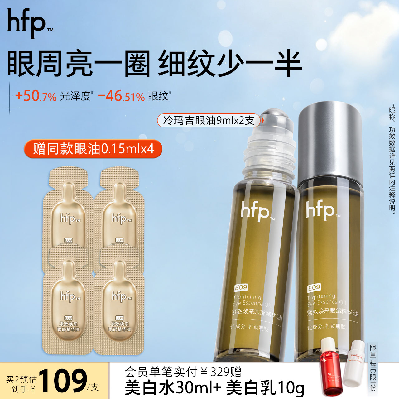 hfp冷玛吉眼油 滋润抗皱去淡化细纹眼霜熬夜眼滚珠紧致眼部精华油