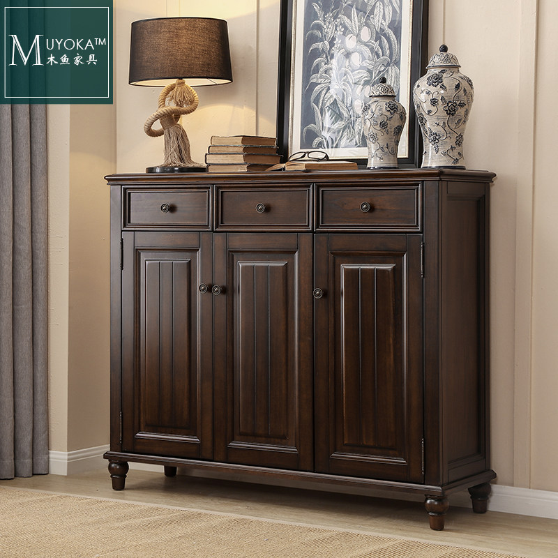 美式乡村实木鞋柜三门玄关柜门厅柜入户柜子储物柜黑胡桃色纯实木|ruв категории жилой мебели, кабинет, чистка - от Buy2taobao.com для оказания профессиональной услуги покупки агента Taobao