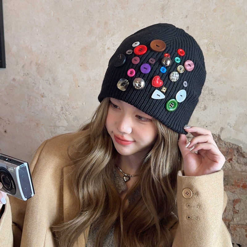 毛线帽子女秋冬季新款宽松显脸小针织护耳帽堆堆帽百搭保暖大头围