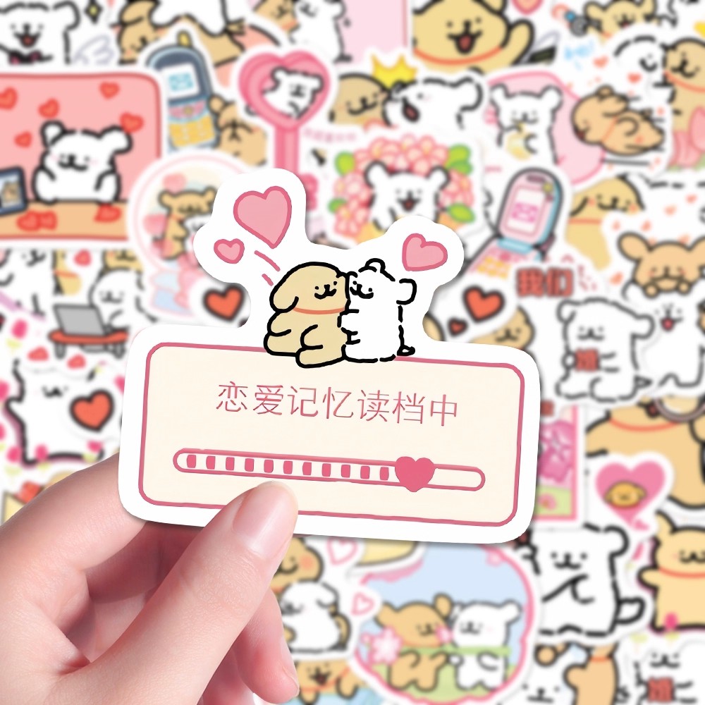 160张线条小狗热恋情侣贴纸合照装饰卡通可爱diy手账手机贴画防水