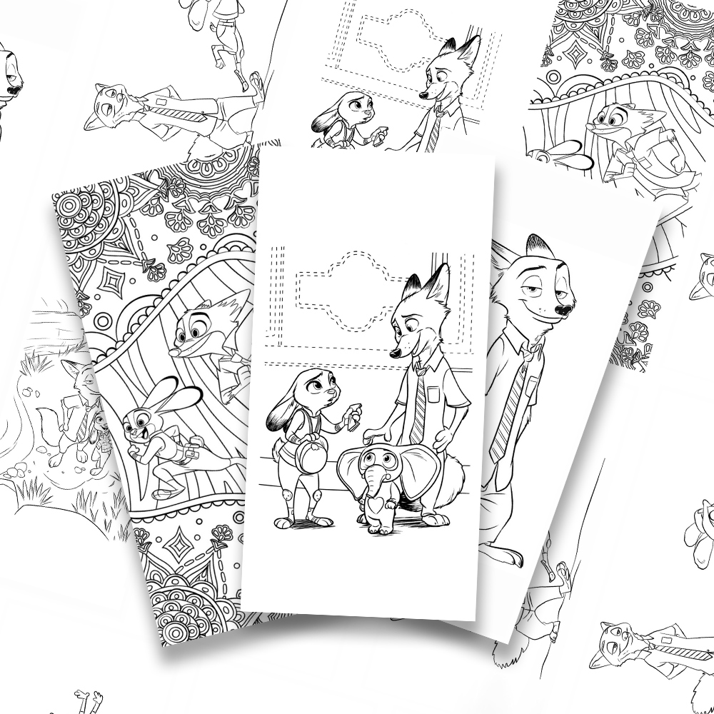 36张疯狂动物城线稿二次元动画朱迪尼克黑白风格明信片周边收藏卡