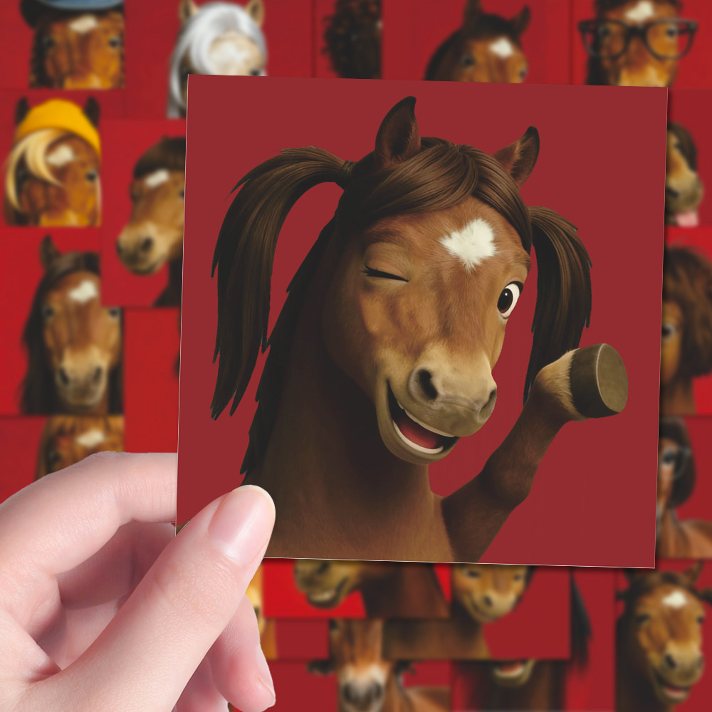 108张马年本命头像贴纸审马积累抽象趣味表情包创意装饰手账贴画