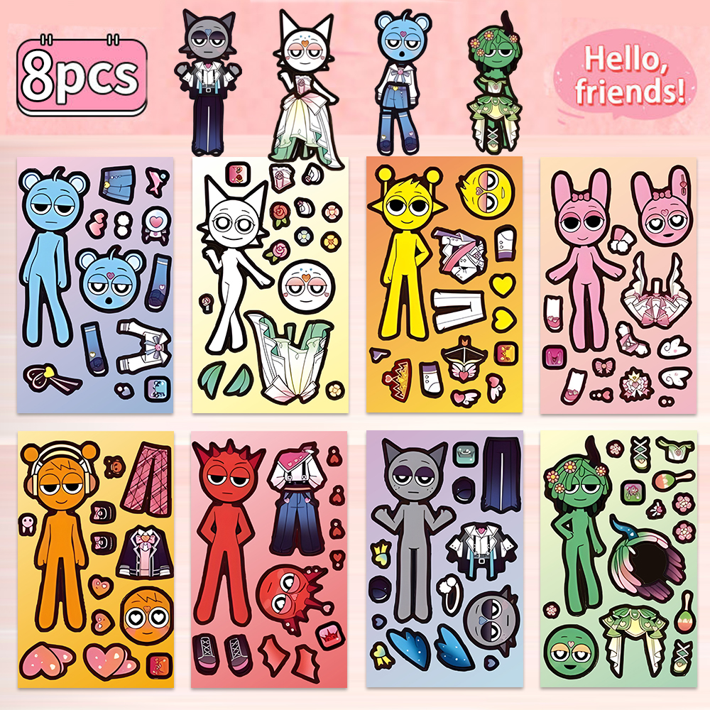 24张爆款节奏盒子换装贴纸卡通酷炫Sprunk卡通趣味粘贴DIY创意贴