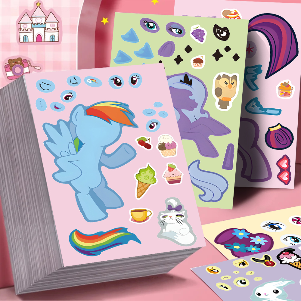 24张小马宝莉卡通贴纸可爱创意宝宝贴换脸早教diy新款趣味玩耍贴