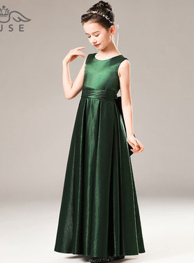 MUSE儿童礼服女童晚礼服中大童主持人演出服钢琴声乐表演服墨绿色