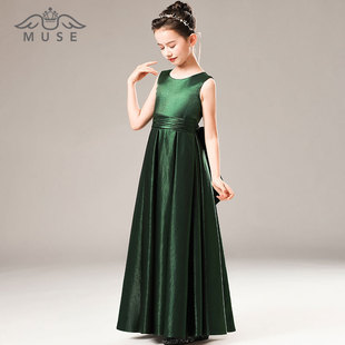 MUSE儿童礼服女童晚礼服中大童主持人演出服钢琴声乐表演服墨绿色