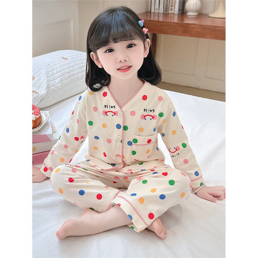 英国Vseniot女童春秋款全棉睡衣套装女宝宝长袖纯棉开衫儿童春季