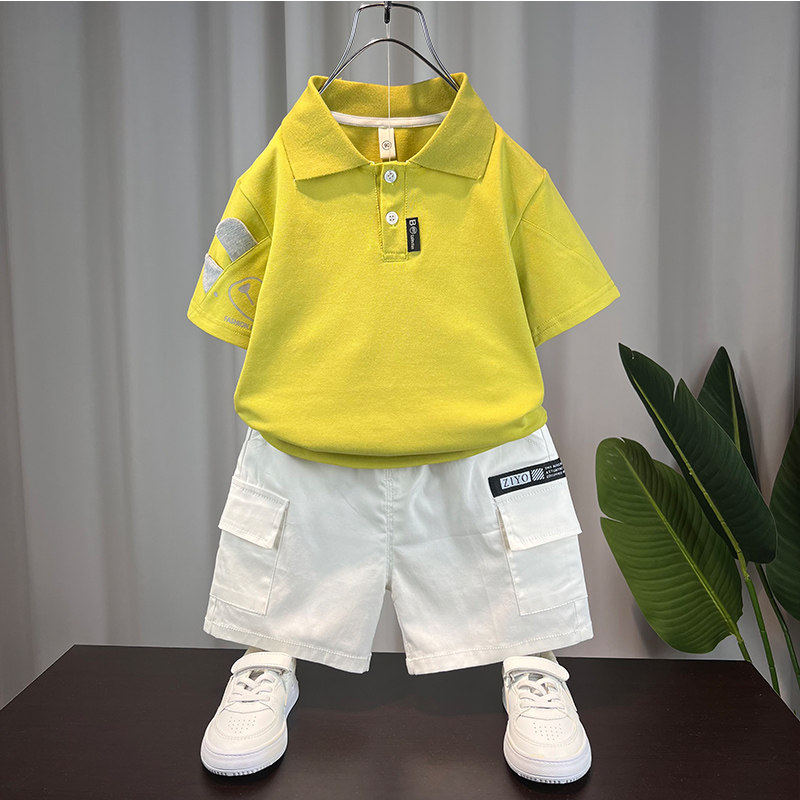 韩国儿童夏季短袖polo衫2026新款洋气男童夏装纯棉半袖T恤两件套