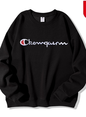 爆款国潮卫衣男女春秋季宽松圆领青年无帽外套黑色潮上衣重磅加绒