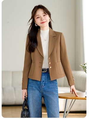 2024年秋新款咖啡色休闲西装外套女小个子气质职业装短款西服上衣