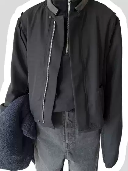 Vujade 008 Wool Blend Eva Bomber Fringed Distressed Leather Kenijima Same Style Short Jacket