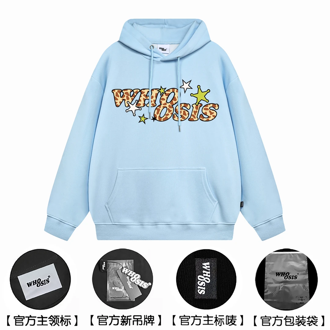 WHOOSIS（不知其名）奶牛纹毛绒印花帽衫连帽卫衣春季美式街头男