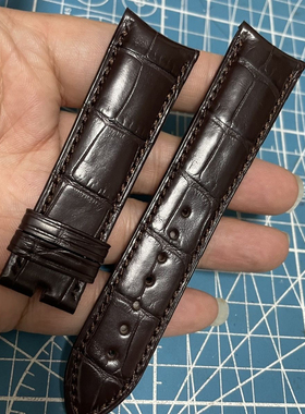 弯口VC传承手表双面鳄鱼皮表带弯头20黑色鳄鱼皮表带超薄耐用全新