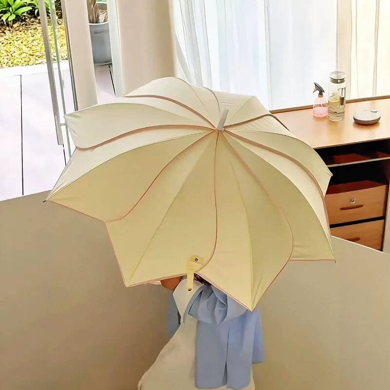 女生高颜值加厚韩系自动花瓣长柄伞晴雨伞两用女加大加固抗风折叠图片