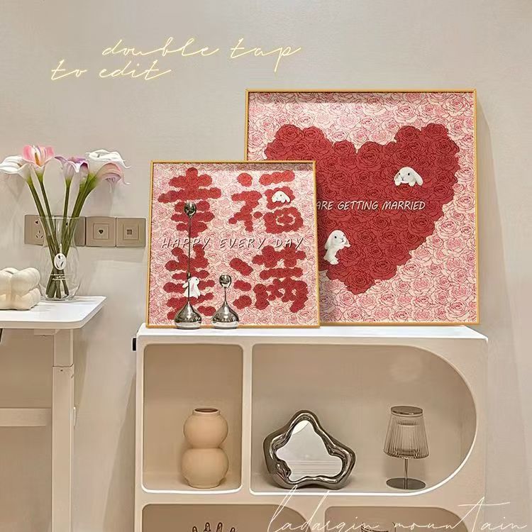 结婚装饰画红色喜庆好寓意挂画简约风客厅壁画卧室床头柜桌面摆画